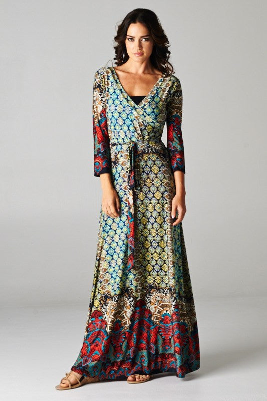 Bohemian Shifting Wrap Maxi Dress Moroccan Quatrefoil Print – PennyLuna  Boutique